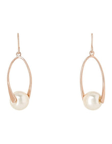 Oval Metal Drop With Faux Pearl Rose Gold Earrings
