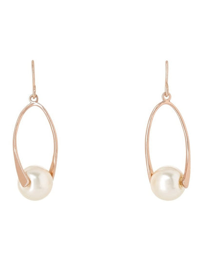 Oval Metal Drop With Faux Pearl Rose Gold Earrings
