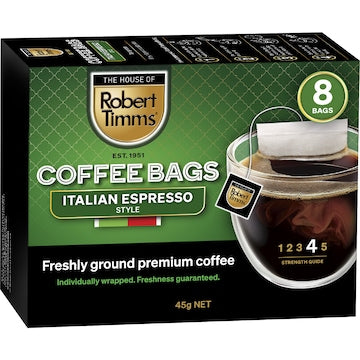 Robert Timms Italian Espresso Coffee Bags 8 pack