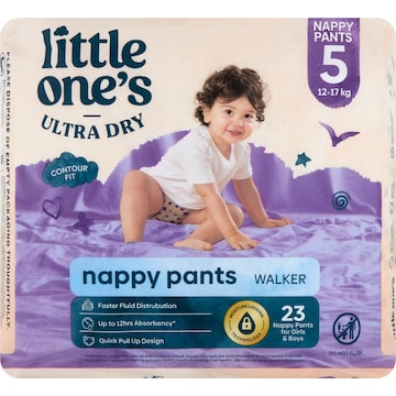 Little One's Ultra Dry Nappy Pants Walker 12-17kg Boys & Girls 23 pack