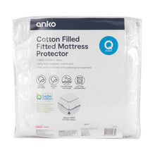 Cotton Filled Fitted Mattress Protector - Queen Bed, White