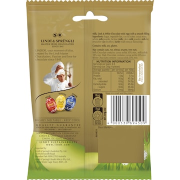 Lindt Lindor Easter Assorted Chocolate Mini Eggs Bag 90g