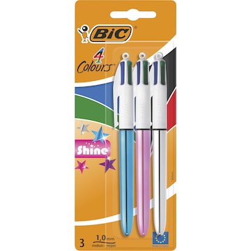 BIC 4 Colour Retractable Ball Pen Shine 3 pack
