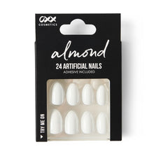 OXX Cosmetics 24 Pack Artificial Nails with Adhesive - Almond Shape, White Shiny