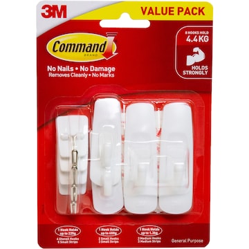3M Command Mixed Hooks Value 8 pack