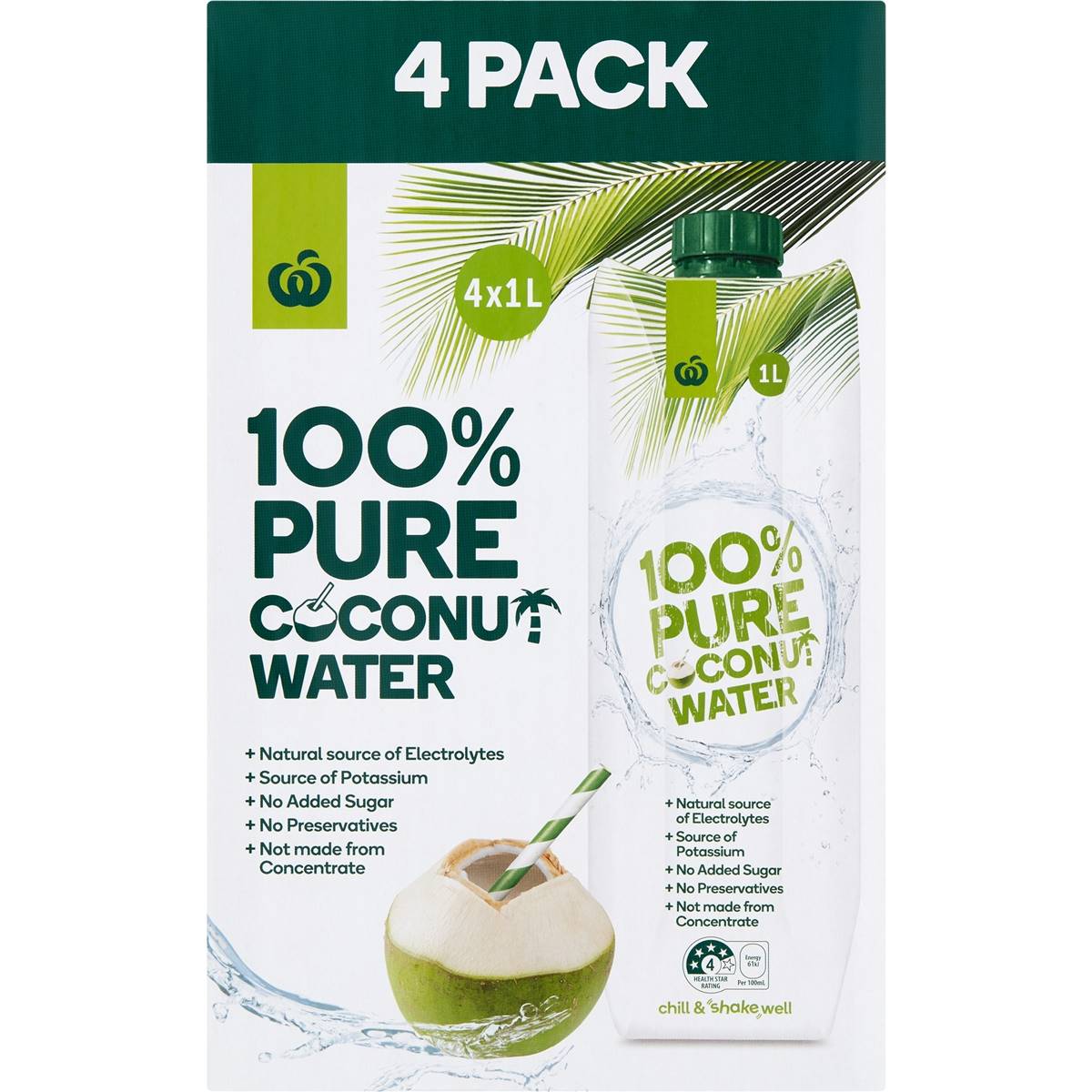 Woolworths 100% Pure Coconut Water 1l x4 Pack