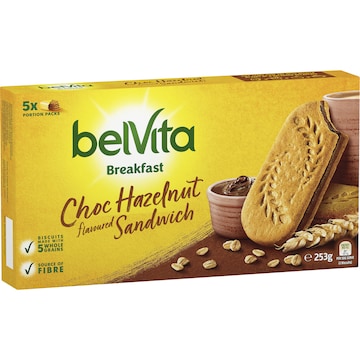 Belvita Choc Hazelnut Sandwich Breakfast Biscuits 5 Pack 253g