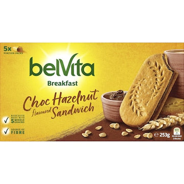 Belvita Choc Hazelnut Sandwich Breakfast Biscuits 5 Pack 253g
