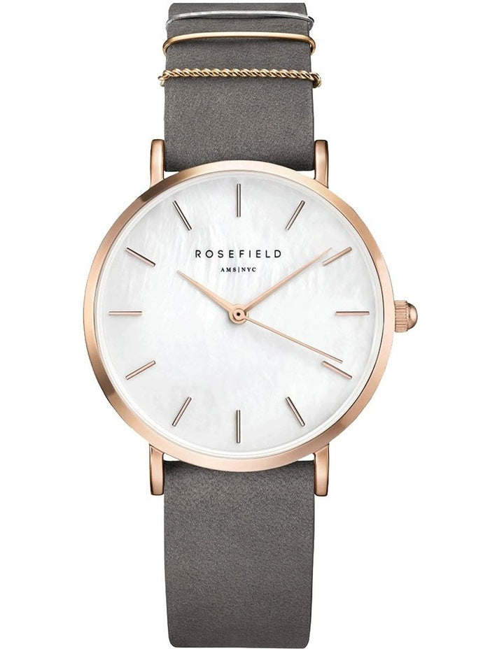 West Village Mop Dial Rosegold 33MM Analog Watch Wegr W75 in Grey Leather