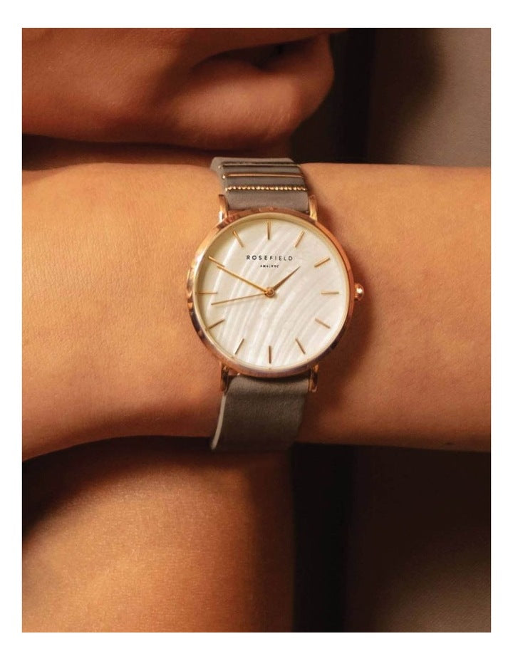 West Village Mop Dial Rosegold 33MM Analog Watch Wegr W75 in Grey Leather