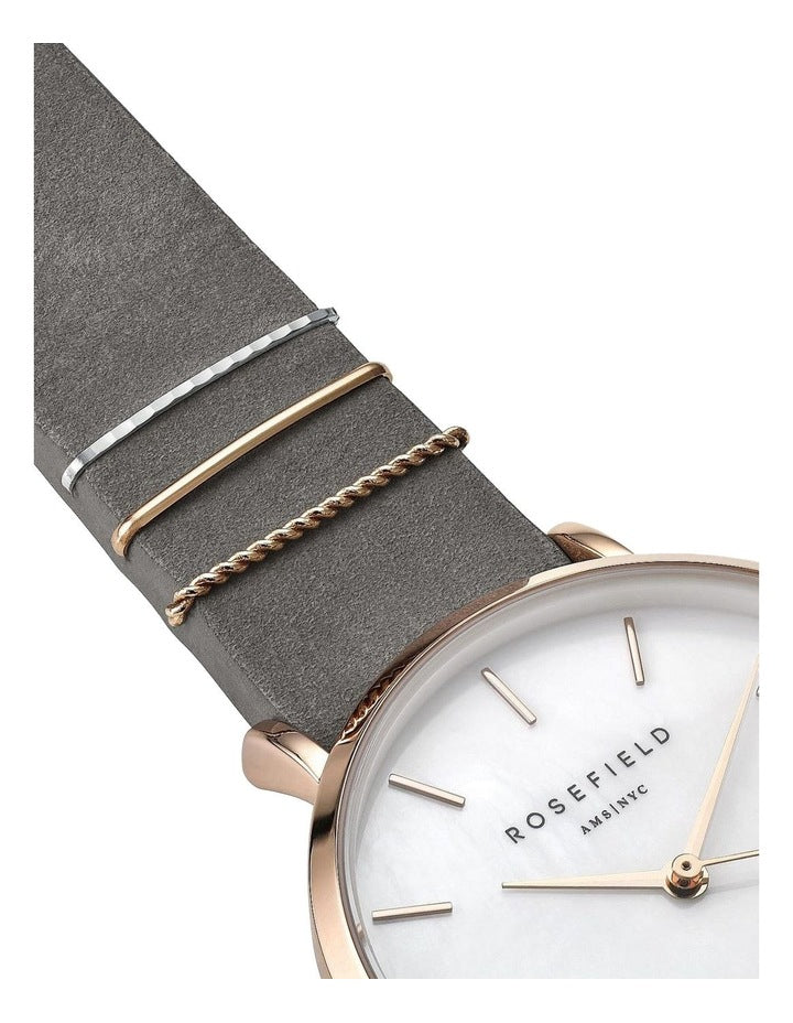 West Village Mop Dial Rosegold 33MM Analog Watch Wegr W75 in Grey Leather
