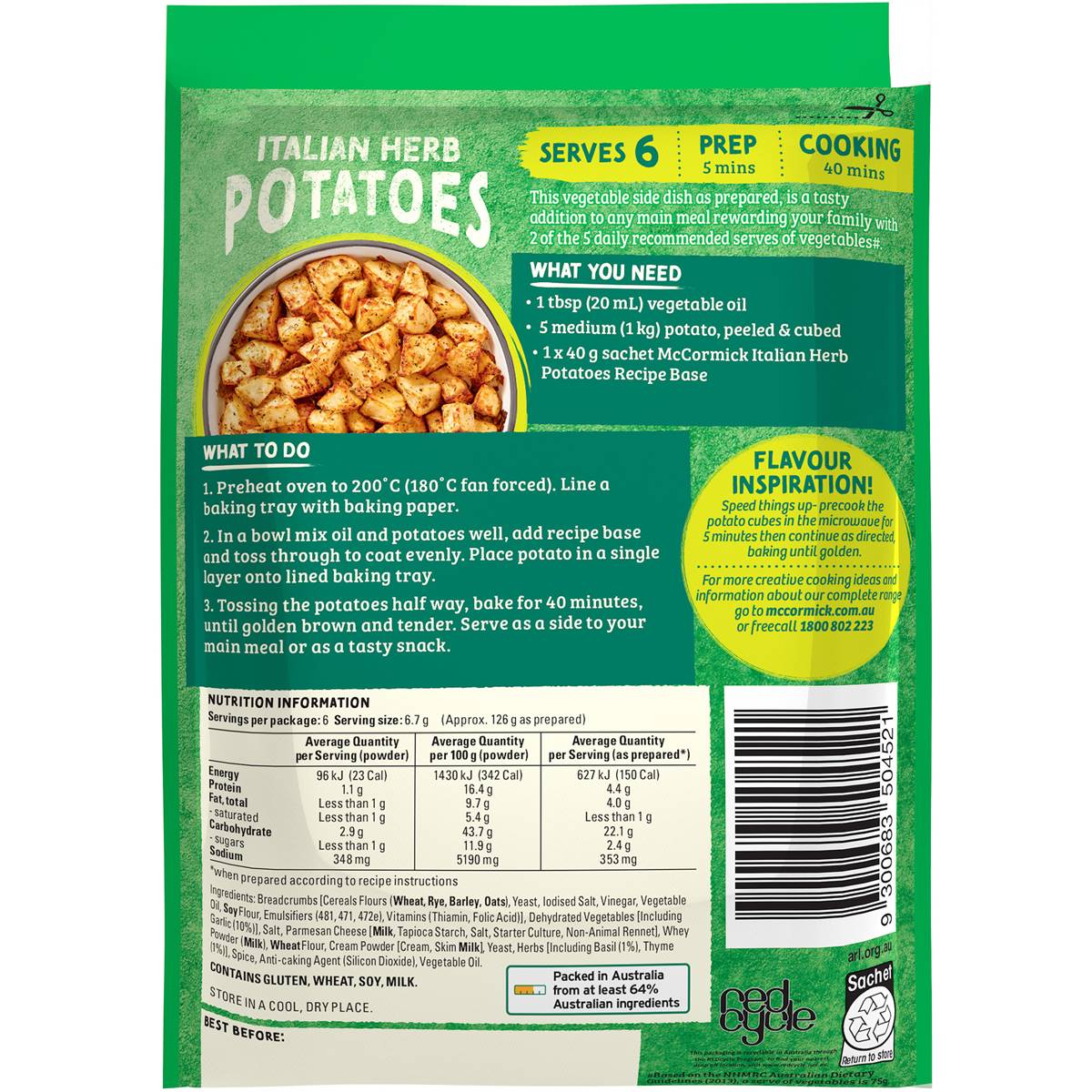 McCormick Italian Herb Potatoes Recipe Base 40g