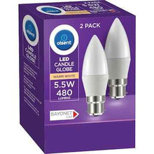 Olsent LED Candle Globe Bc 5.5W 480Lm Warm White 2 pack