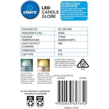 Olsent Led Candle Ses 5.5W 480Lm Ww 2 pack