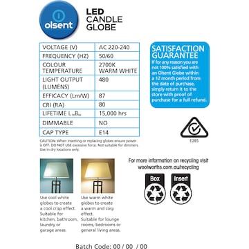 Olsent Led Candle Ses 5.5W 480Lm Ww 2 pack