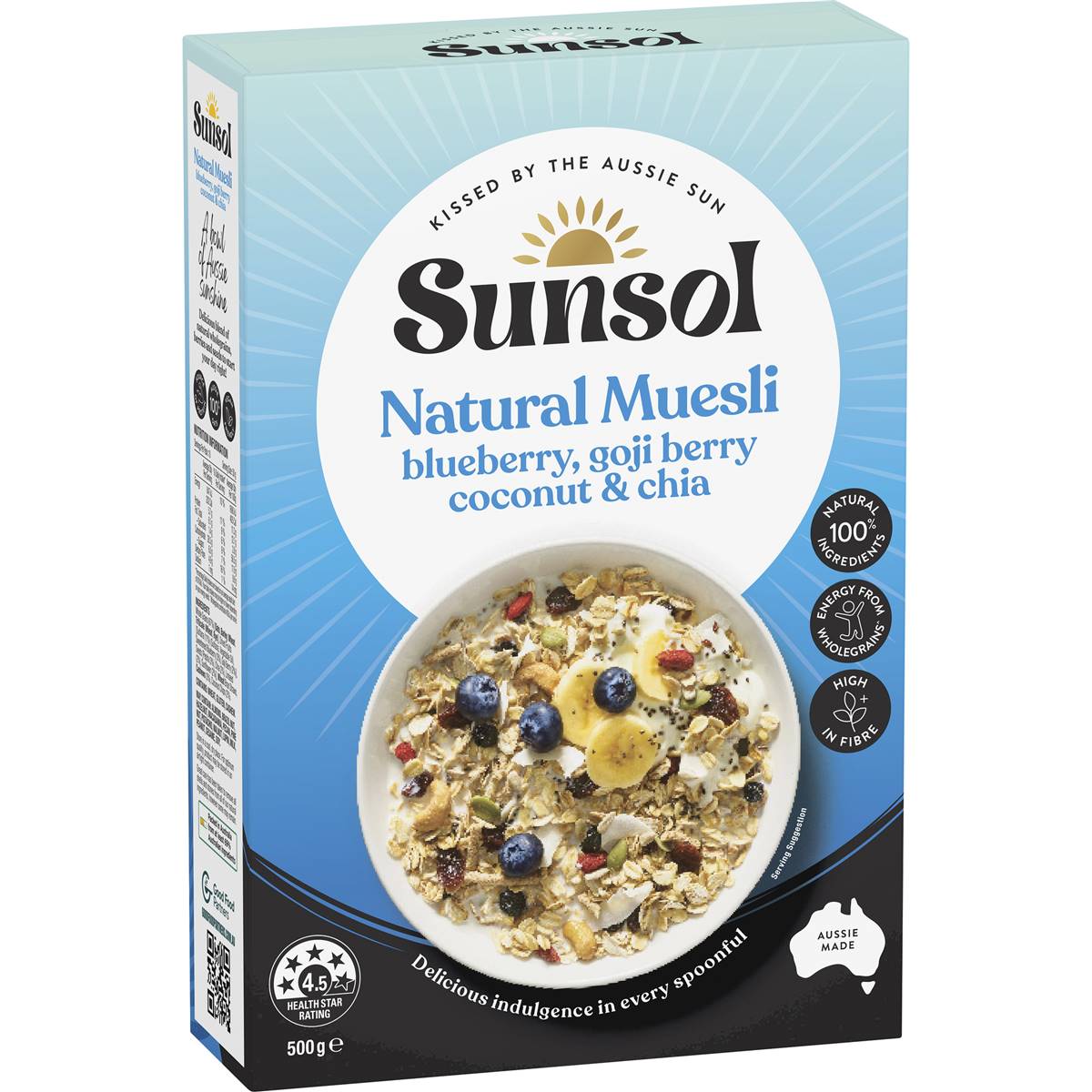 Sunsol Natural Muesli Blueberry, Goji Berry Coconut & Chia 500g