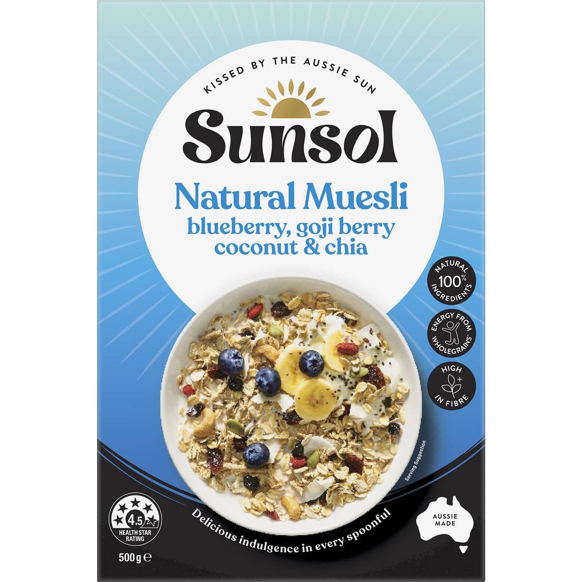 Sunsol Natural Muesli Blueberry, Goji Berry Coconut & Chia 500g
