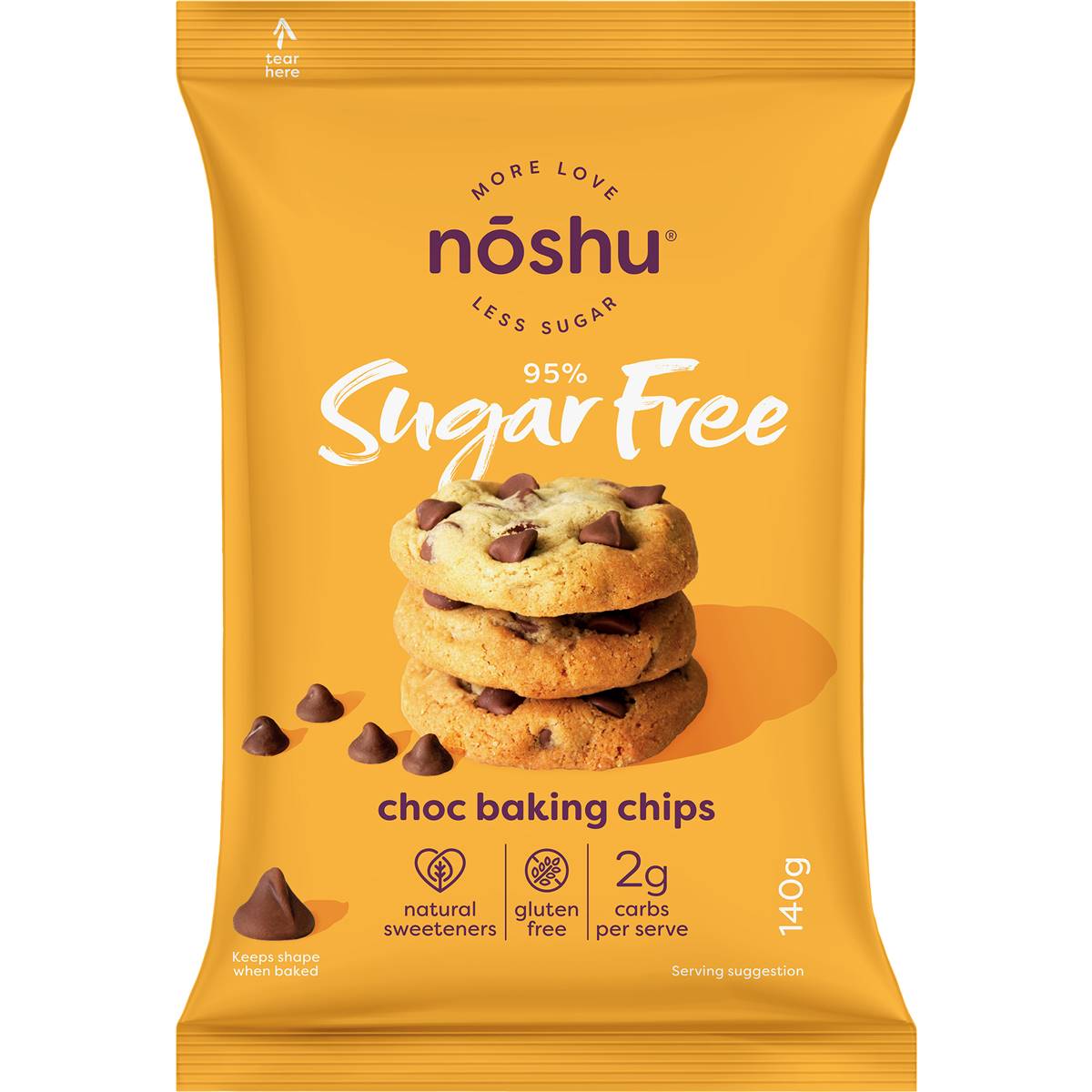Noshu 95% Sugar Free Choc Baking Chips 140g