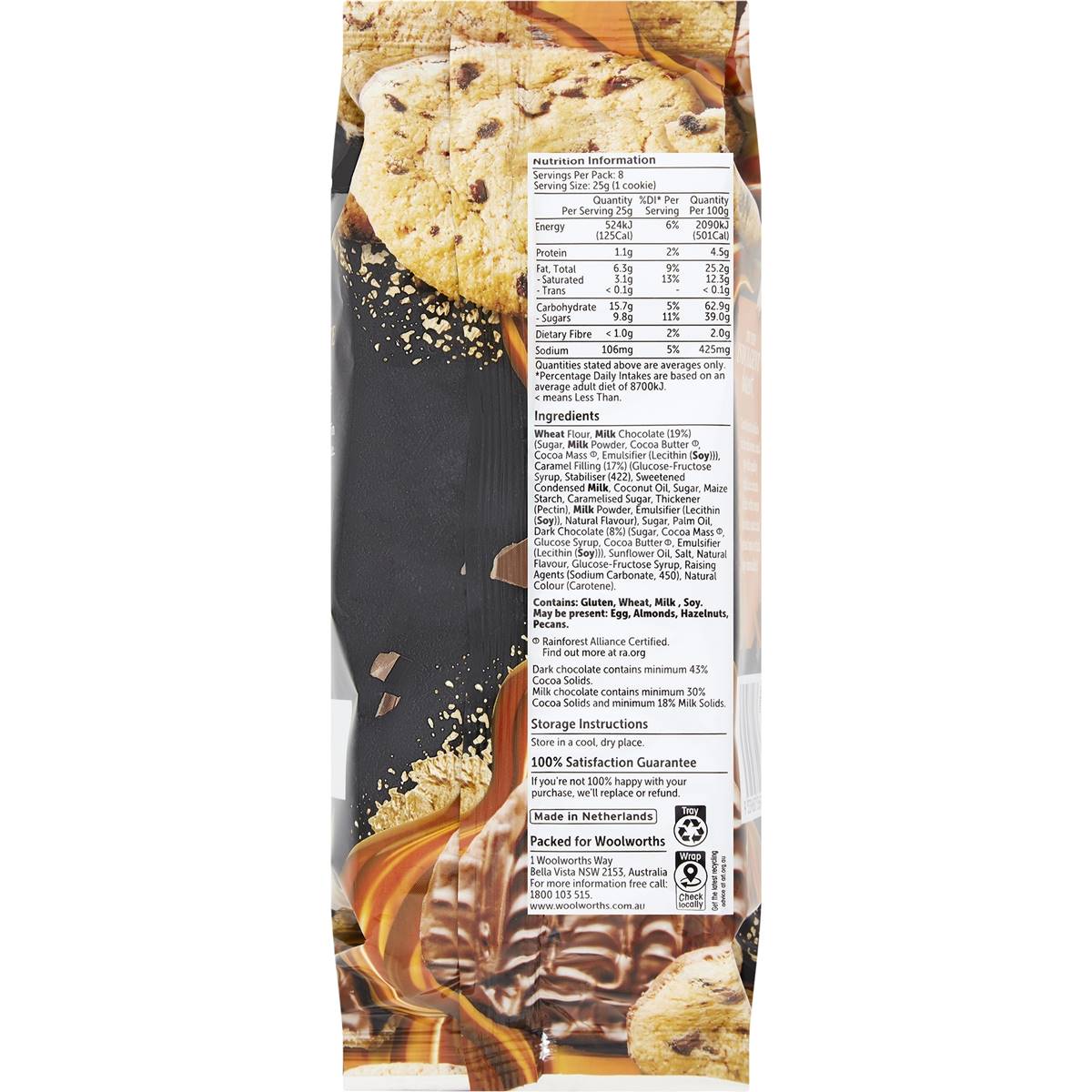 Woolworths 8 Caramel Filled Cookies 200g