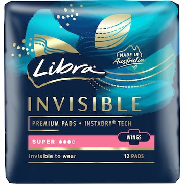 Libra Invisible Super Pads With Wings 12 pack