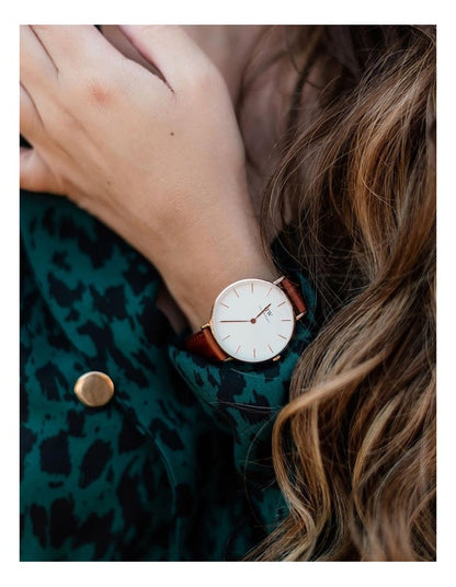 Petite St Mawes 32mm Leather Watch in Rose Gold