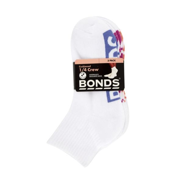 BONDS WOMENS CUSHIONED 1/4 CREW SOCKS SIZE 3+