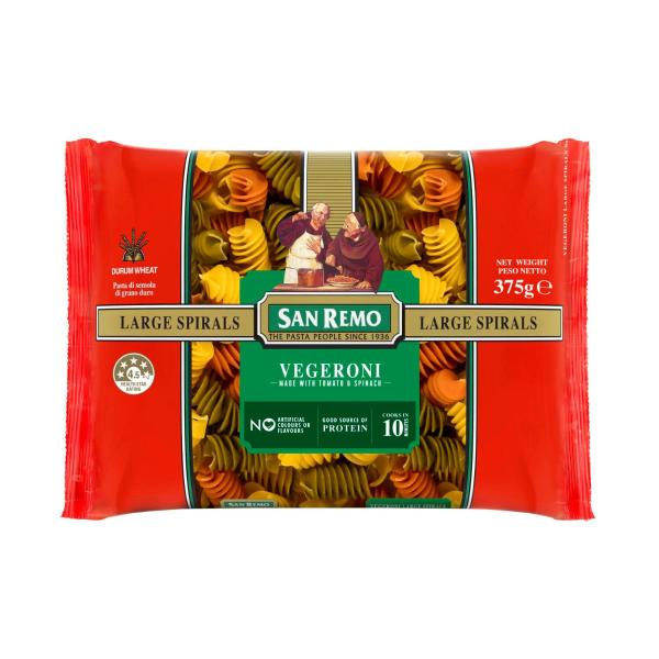 SAN REMO PASTA:VEGERONI SPIRAL LARGE:.:375GRAM