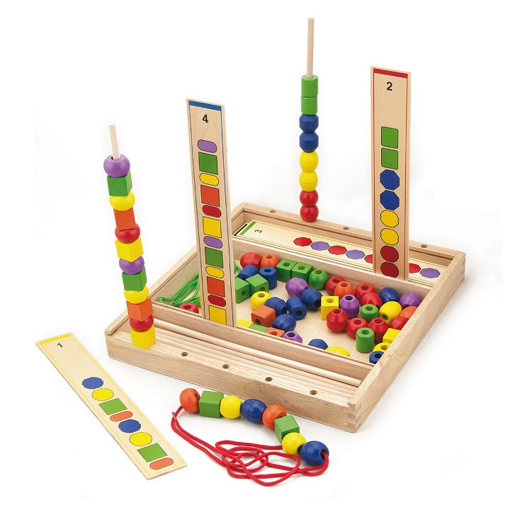 Viga Toys Wooden Beads Sequence Game with Pattern Cards Early Numeracy Fine Motor Skills Developmental Toys School Range 3yrs+