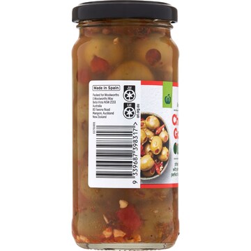 Woolworths Chilli & Garlic Spanish Green Olives 230g