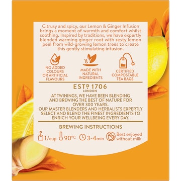 Twinings Lemon & Ginger Tea Bags 15g x 10 pack