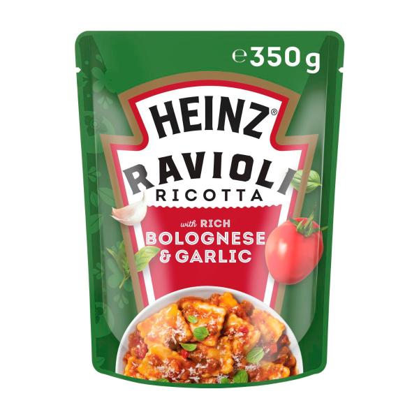 HEINZ RAVIOLI RICOTTA PASTA MEAL WITH RICH BOLOGNESE & GARLIC 350G