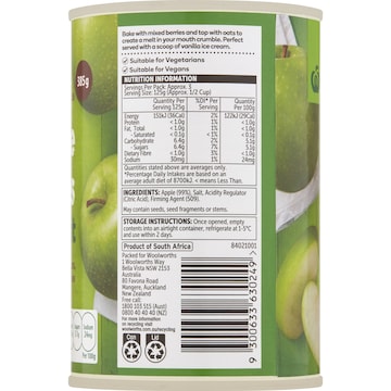 Woolworths Apple Slices Pie Fruit 385g