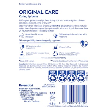 Nivea Original Care Moisturising Lip Balm 4.8g