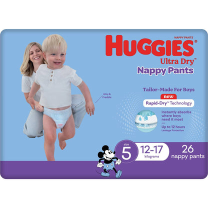 Huggies Ultra Dry Nappy Pants Boys Size 5 (12-17kg) 26 Pack