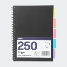 250 Page A4 5 Tab Notebook - Black