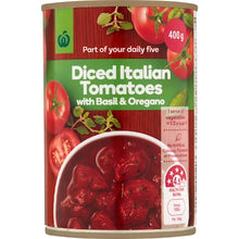 Woolworths Diced Italian Tomatoes Basil & Oregano 400g