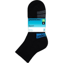 Underworks Mens Sport Quarter Crew Black 7 To 10 3 pack