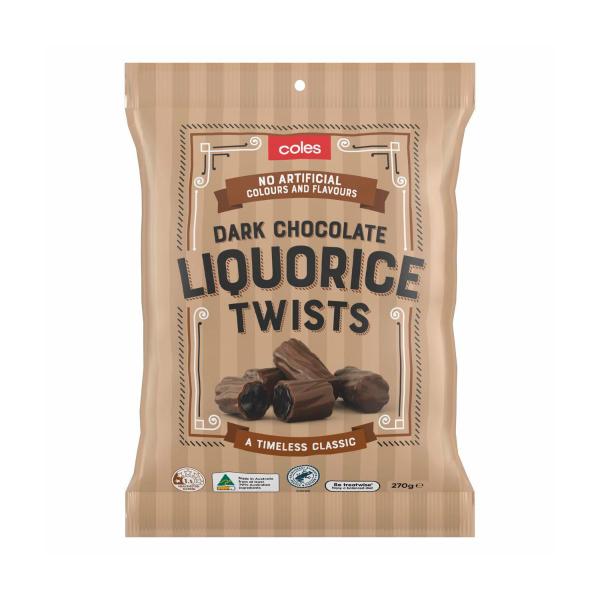 COLES DARK CHOCOLATE COATED LIQUORICE