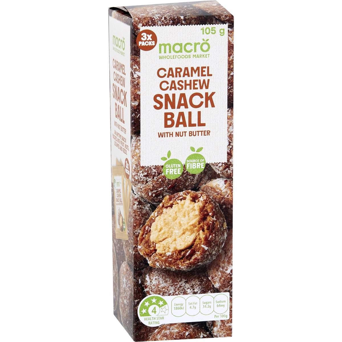 Macro Caramel Cashew Snack Ball With Nut Butter 3 pack
