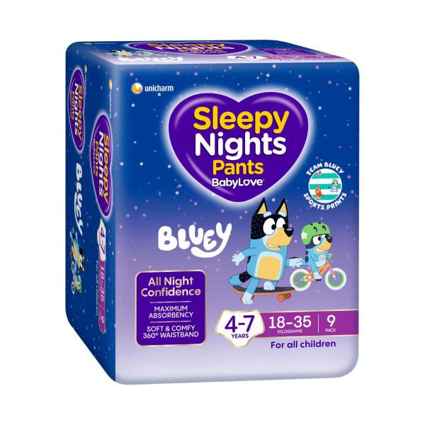 BABYLOVE SLEEPYNIGHTS NIGHT TIME PANTS 4-7 YEARS (18-35KG) 9 PACK