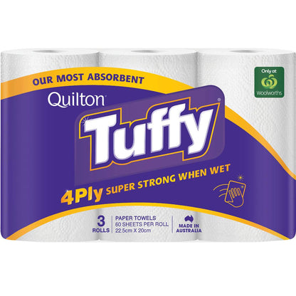 Quilton Tuffy Paper Towel White 4 Ply 180 Sheets 3 Pack