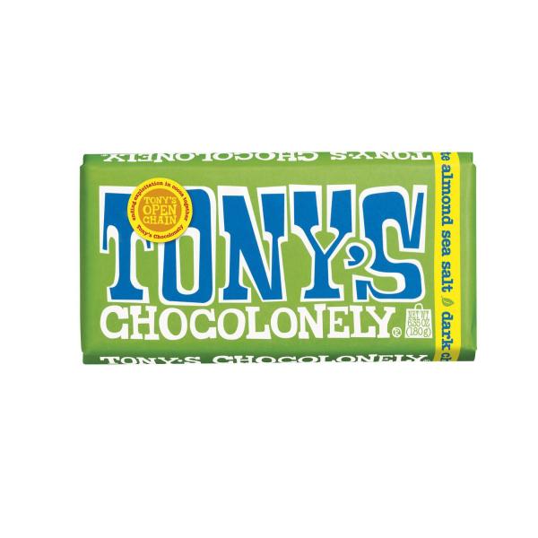 TONY'S CHOCOLONELY DARK CHOCOLATE 51% ALMOND SEA SALT 180G