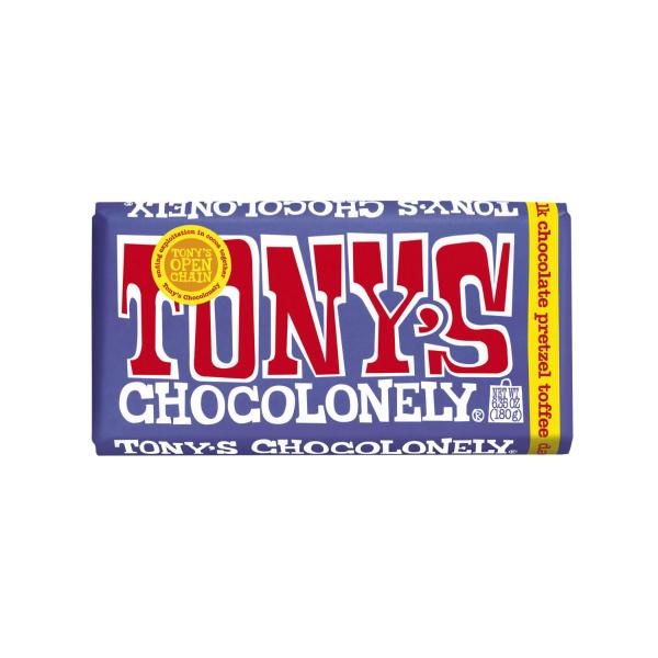 TONY'S CHOCOLONELY DARK CHOCOLATE 42% PRETZEL TOFFEE 180G