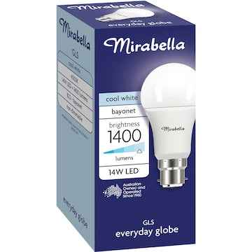 Mirabella 14W 1400lm LED GLS Everyday Globe Bayonet Cool White each