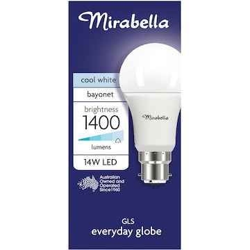 Mirabella 14W 1400lm LED GLS Everyday Globe Bayonet Cool White each