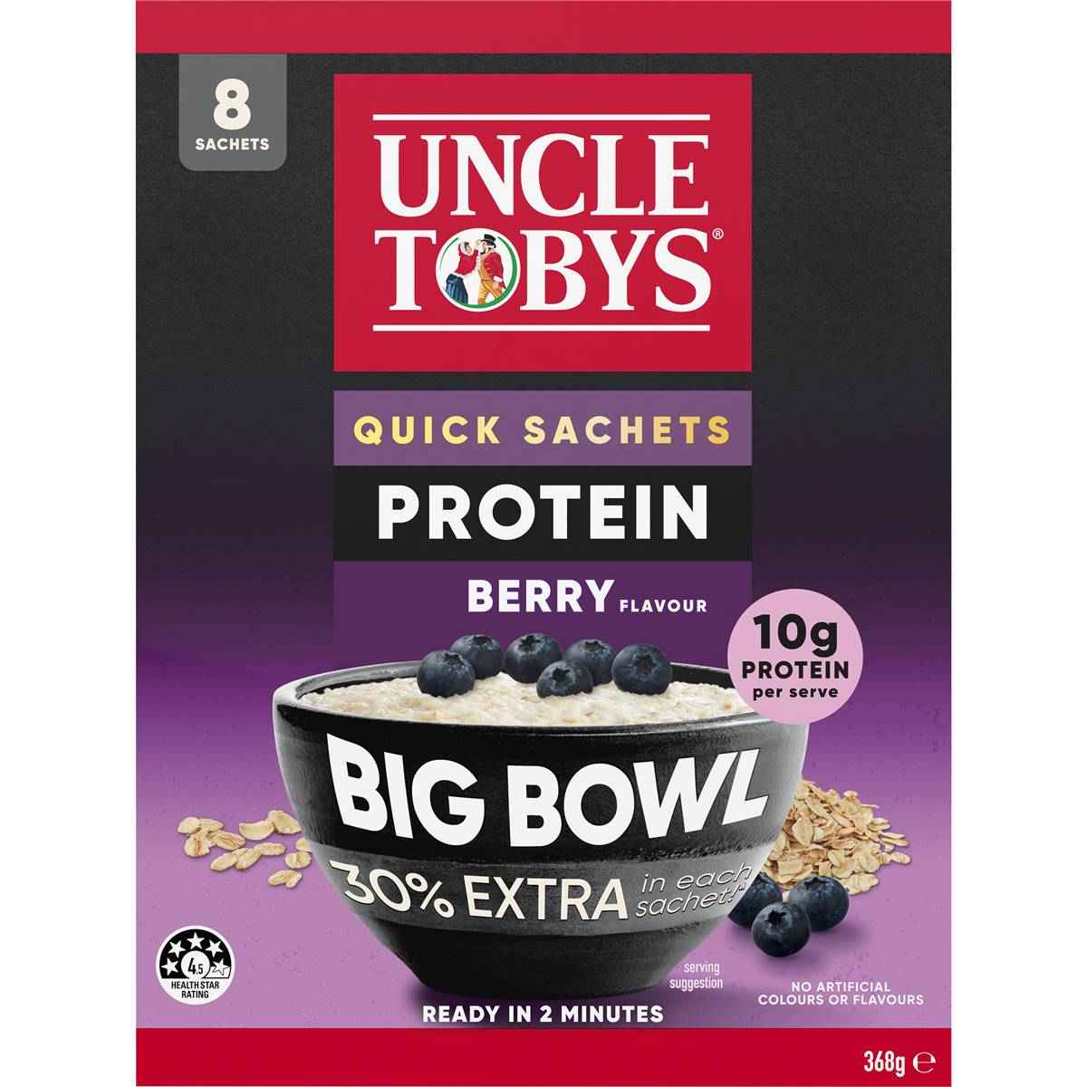 Uncle Tobys Big Bowl Quick Oats Protein Berry Porridge 368g x 8 pack