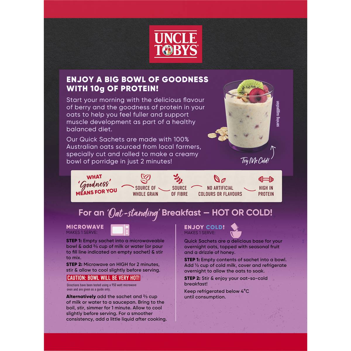 Uncle Tobys Big Bowl Quick Oats Protein Berry Porridge 368g x 8 pack