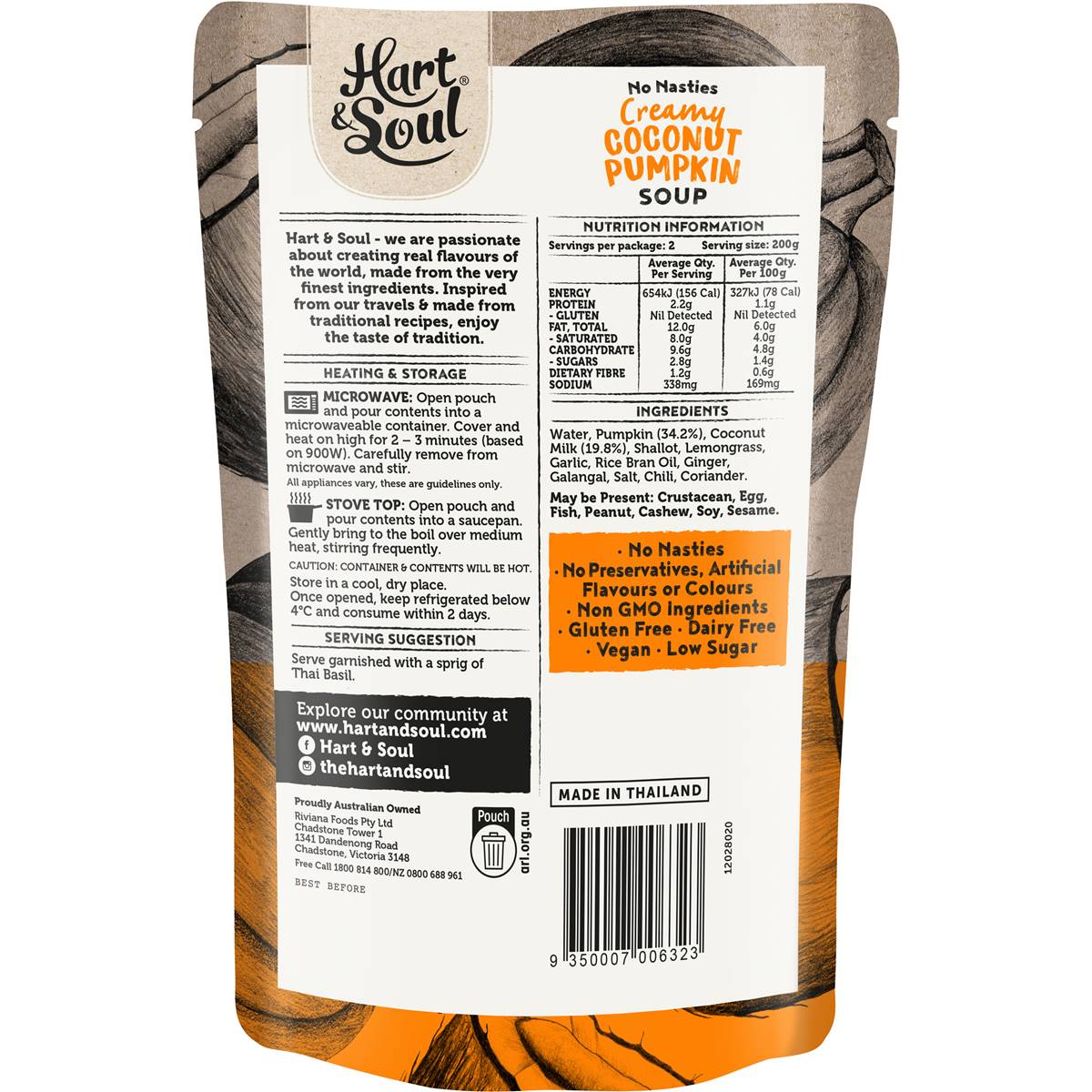 Hart & Soul Coconut Pumpkin Soup Pouch 400g