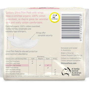 Cottons Organic Ultra Thin Pads Super 12 pack