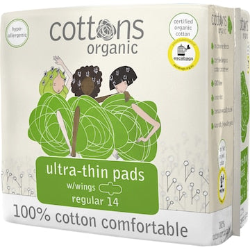 Cottons Organic Ultra Thin Pads Regular With Wings 14 pack